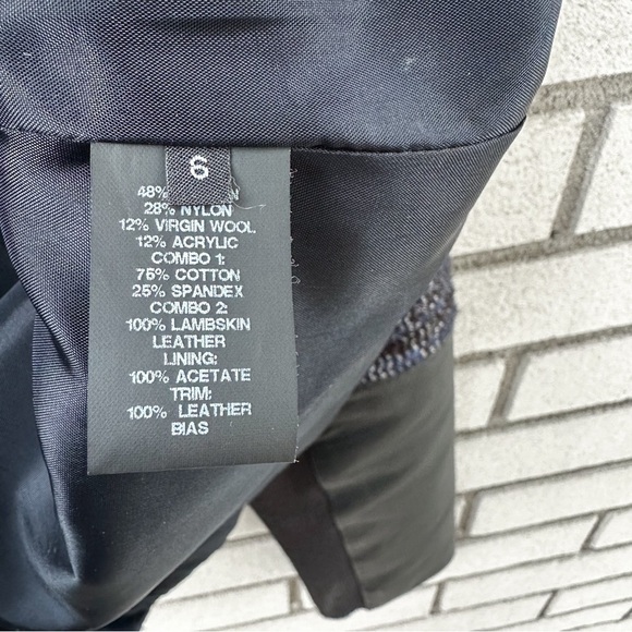 Yigal Azrouël Wool Tweed Moto Jacket Lambskin Leather Asymmetrical Zip Blazer - Picture 7 of 11